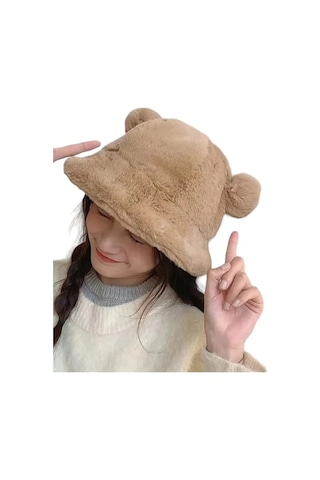 Mood Agenda Sevimli Ayı Kulak Peluş Bucket Şapka Camel