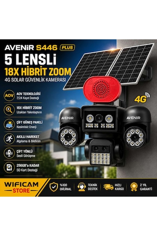 Avenir S446 Plus 5 Lensli 18x Zoomlu 6 Motorlu 4g Solar Kamera