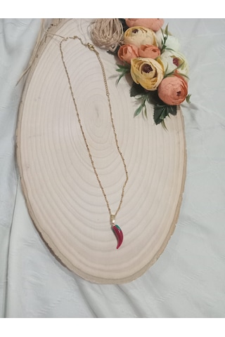 Biber Uçlu Çelik Kolye Kırmızı