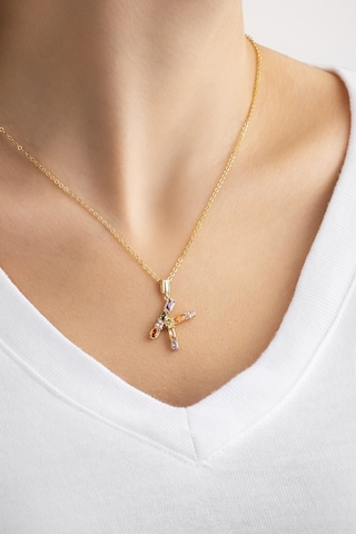 Mini K Harfi Günışığı Renkli 18 Ayar Sarı Altın Kaplama Gümüş Kolye