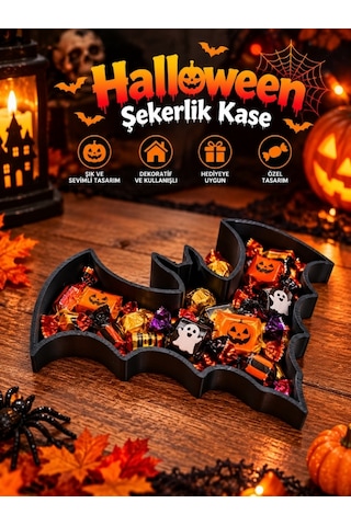 Halloween Cadılar Bayramı Dekoratif Yarasa Şekerlik Kase Masa Üstü Dekor