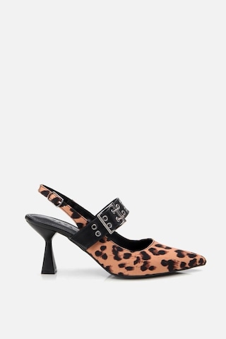 Kadın Taba Leopar Desenli Kemerli Stiletto Taba