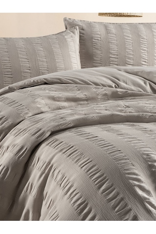 Seersucker Çift Kişilik Nevresim Takımı Bej Kutulu Bej