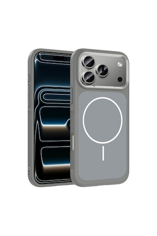 Subutu Apple Uyumlu iPhone 17 Pro Kılıf M-safe Şarj Özellikli Metal Kamera Çerçeveli Sbt Sanremo Silikon Kapak - Gri Gri