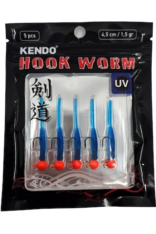 Kendo Hook Worm Jighead+lrf Silikonu 1.5gr+4.5cm 5 Adet