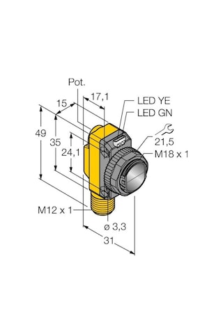Turck Lop3.5m-bt18-vp6x2-h1141 Fotoelektrik Sensör , Polarize Reflektörlü, Silindirik/kübik Gövde, 3.5m Algılama Pnp, M12 Konnektörlü