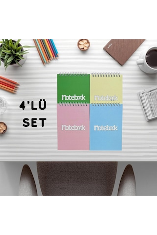 A6 Spiralli Notebook Defter 40 Yaprak 4'lü Tamamı Çizgisiz