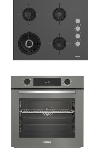 Altus ALA 189 DG Woklu - 322 G Turbo 2'li Gri Cam Ankastre Set