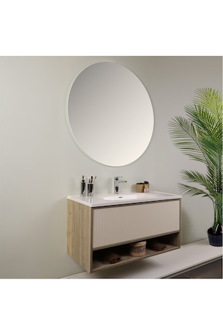 Kobos Elegant 100 Cm Banyo Dolabı Seti Light Walnut + Luna Ahşap