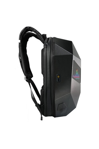 Led Kırmızı Göz Maskeli Akıllı Sırt Çantası - Sert Kasa, Usb Şarj Girişli Teknolojik Çanta Siyah