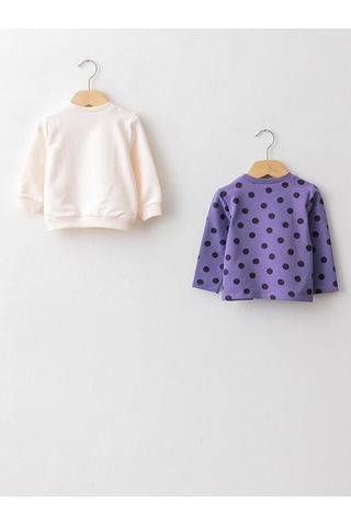 LC Waikiki Lcw Baby Ekru Bisiklet Yaka Uzun Kollu Pamuklu Kız Bebek Sweatshirt 2'li Cream