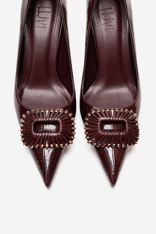 Luvishoes Rebel Bordo Baskılı Tokalı Kadın Topuklu Ayakkabı Bordo