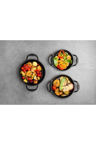 3 Lü Granit Döküm Sahan Tava Seti 22 Cm-20 Cm-18 Cm