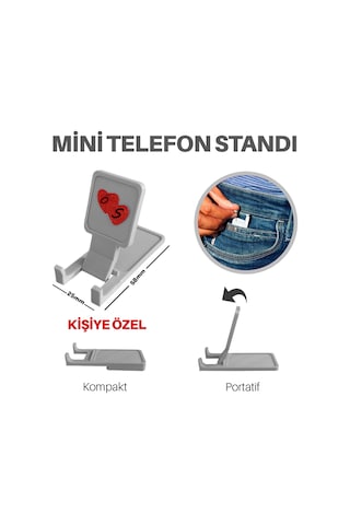 Kişiye Özel Kalp Desenli Mini Telefon Standı - Cep Telefon Tutucu