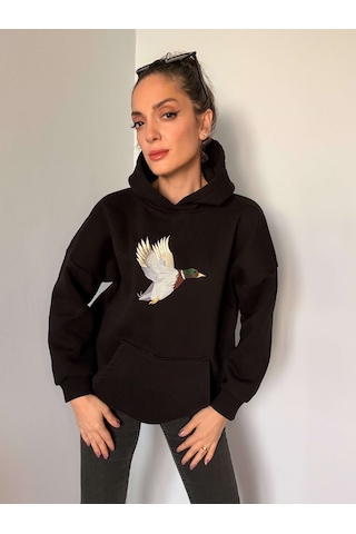 Ali Butik Siyah Önü Nakış İşleme Şardonlu Sweatshirt Siyah