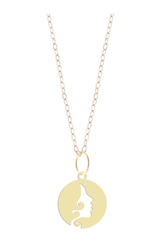 14 Ayar Altın Plakalı Yüz Profili Motifli Yıl Dönümü Hediyesine Özel Altın Kolye-844 Yüz Profili