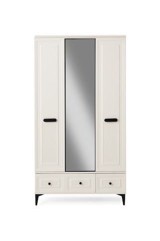 Alaska 3 Kapaklı %100 Mdf Elbise Dolabı Gardrop 117x54x212 Ekru