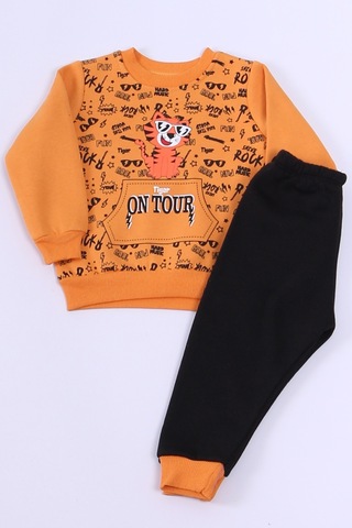 Erkek Bebek 3 İplik Eşofman Takımı Kaplan Baskılı A48 HARDAL