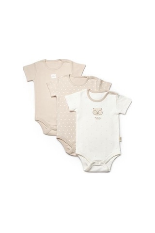Bebek 3'lü Kısa Kol Body, %100 Organik Pamuk, Bebek Ve Yenidoğan Serisi -csy8121 Ekru