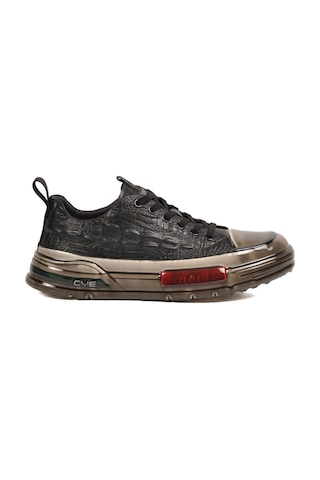 Voyager Siyah Hakiki Deri Kroko Desenli Kalın Taban Erkek Casual Ayakkabı Sneaker E058 M