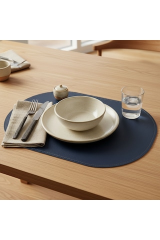 2 Adet Çift Yüz Kenar Dikişli Deri Tam Oval Amerikan Servis Supla 33x44 cm-Kolay Silinebilir Supla