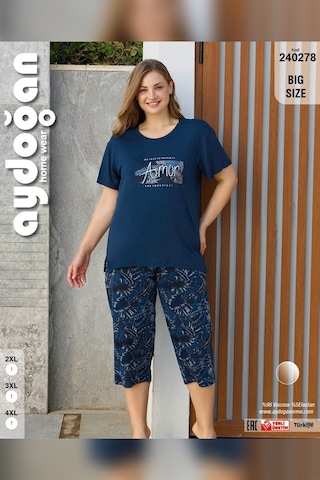 Aydoğan Kadın İnci Büyük Beden Lacivert Kapri Pijama Takım 0278 Lacivert
