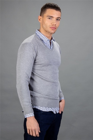 Tudors Slim Fit Dar Kesim V Yaka Pamuklu Erkek Kazak-15252 Gri