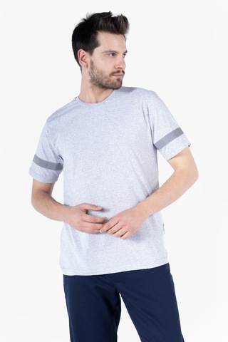 T 2830 Bisiklet Yaka Reflektörlü T-shirt Gri Melanj