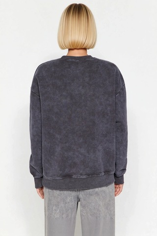 Benerly Kadın Bisiklet Yaka Düşük Kol Geniş Kalıp Sweatshirt Fonksiyonel Antrasit