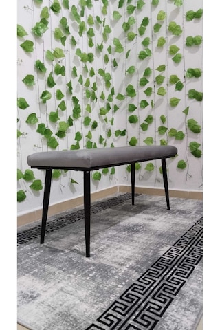 Özcan Metal Siyah Metal Ayaklı Metal Kasalı Bench Mutfak Salon Antre Yatak Odası Balkon Puf Bank Gri