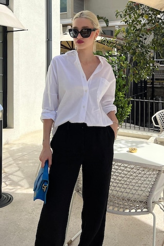 Madmext Beyaz Oversize Basic Cepli Poplin Gömlek Mg1530 Beyaz