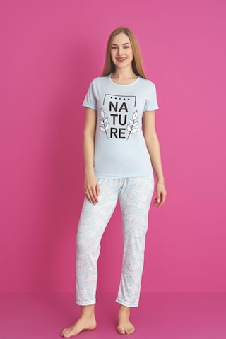 Dreamy Pamuklu Desenli Kısa Kollu Pijama Takımı Mavi