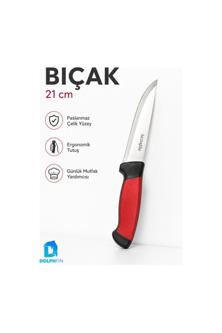 21 Cm Paslanmaz Çelik Çok Amaçlı Mutfak Bıçağı Ergonomik Saplı Kırmızı Siyah