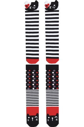 Denokids Mshb&g Çizgili Kediler Kız Çocuk Dizaltı Çorap 2'li Takım Renkli Çok Renkli