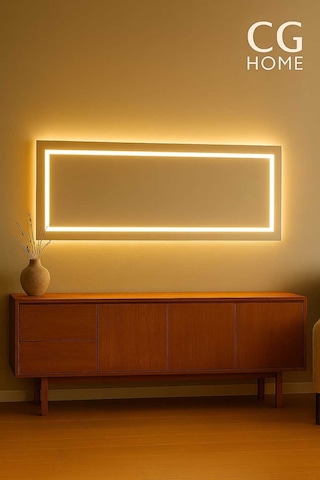 Biga Ledli Ayna, Dekoratif Ayna, Salon Aynası, Konsol Aynası 144x36 Cm 140 Günışığı