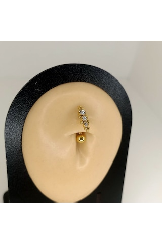 Aya Tasarım Gold Renk Ters Taşlı Model Göbek Piercing Altın
