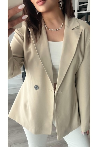 Bej Volanlı Bel Oturtmalı Blazer Ceket Bej