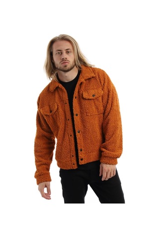 Erkek Kıvırçık Peluş Cıt Cıt Kapamalı Ceket Tarçın