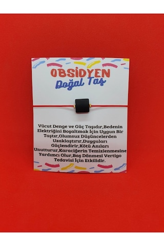 Gümüştel El Sanatları Sertifikalı Kare Ipli Obsidyen Taşı Bileklik Çok Renkli
