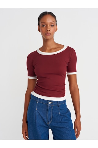 Dilvin 31942 Çift Katlı Büzgülü T-shirt-açık Bordo Açık Bordo