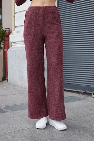 JUMENT Kadın Simli Kaşkorse Yüksek Bel Yan Cepli Beli Lastikli Bol Paça Pantolon -bordo