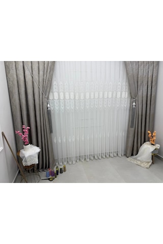 Nivemeshome 2533-2 İris Gümüş 1/3 Pileli Tül Perde Apm Gümüş
