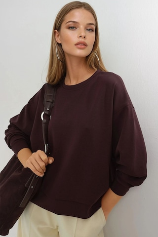 Hiccup Busem Rahat Kesim Bisiklet Yaka Modal Sweatshirt Bordo Kırmızı