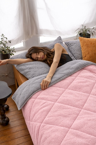 Pamuklu Lüks Çift Taraflı Çift Kişilik Welsoft Yorgan 195x215cm Pembe-gri