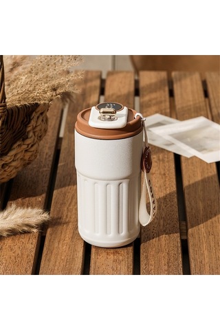 Fastbuy Akıllı Sıcaklık Ölçerli 450ml Paslanmaz Çelik Termos - Taşınabilir Ofis & Seyahat Kahve Bardağı Kahverengi Kahverengi