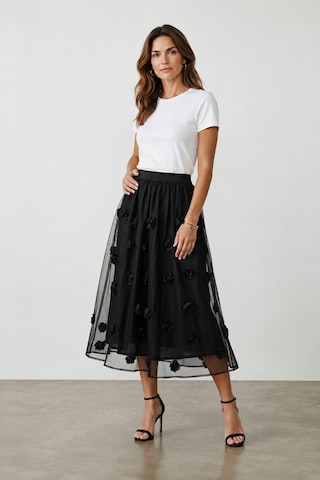 Bihan Store Kadın Gül Desenli Etek Y26-50816 - Siyah