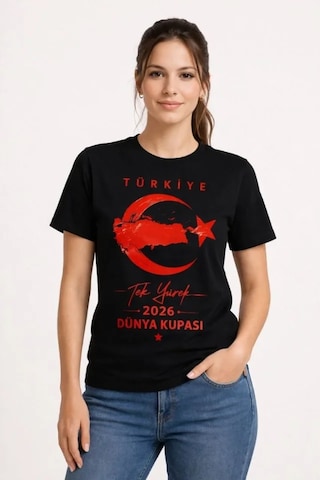İkales Türkiye Ay Yıldız 2026 Dünya Kupasi Taraftar Forma T-shirt - Siyah