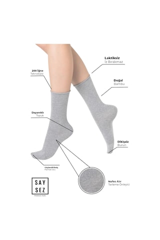 Bambu Kadın Lastiksiz Gri Soket Dikişsiz Premium Çorap 3'lü Pkt Gri Melanj