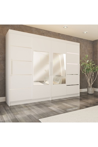 Sürgülü Gardırop Dört Kapaklı 320/210 Cm Parlak Beyaz