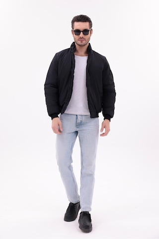 Blayn Jeans Erkek Kahverengi Mevsimlik Mont Dik Yaka, Fermuarlı, Hafif Bomber Ceket Siyah